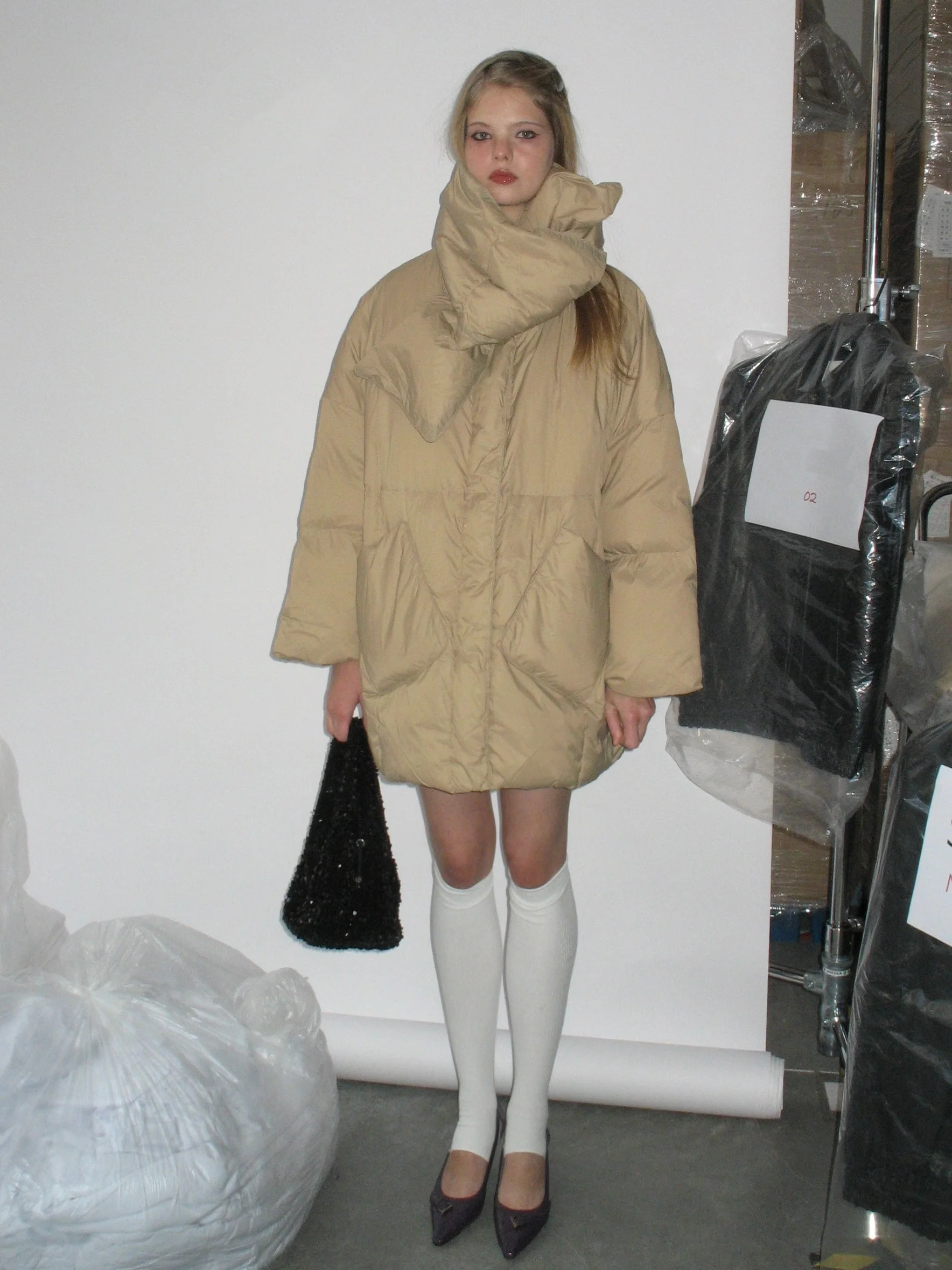 1714-khaki-down-jacket-with-scarf-2.webp Khaki Down Jacket with Scarf