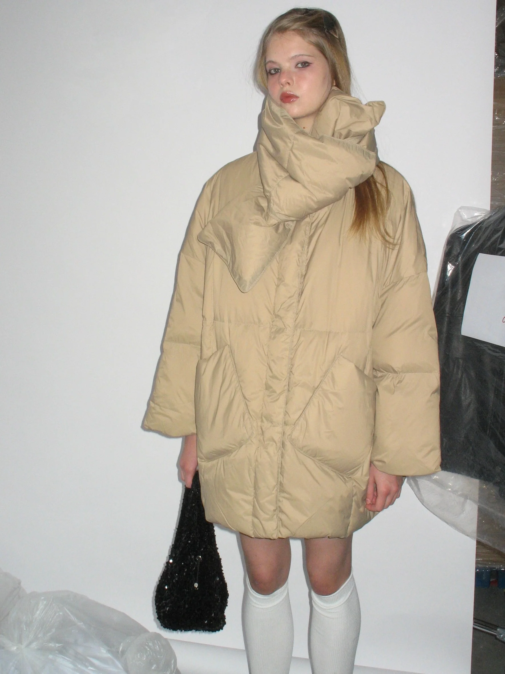 1714-khaki-down-jacket-with-scarf-3.webp Khaki Down Jacket with Scarf