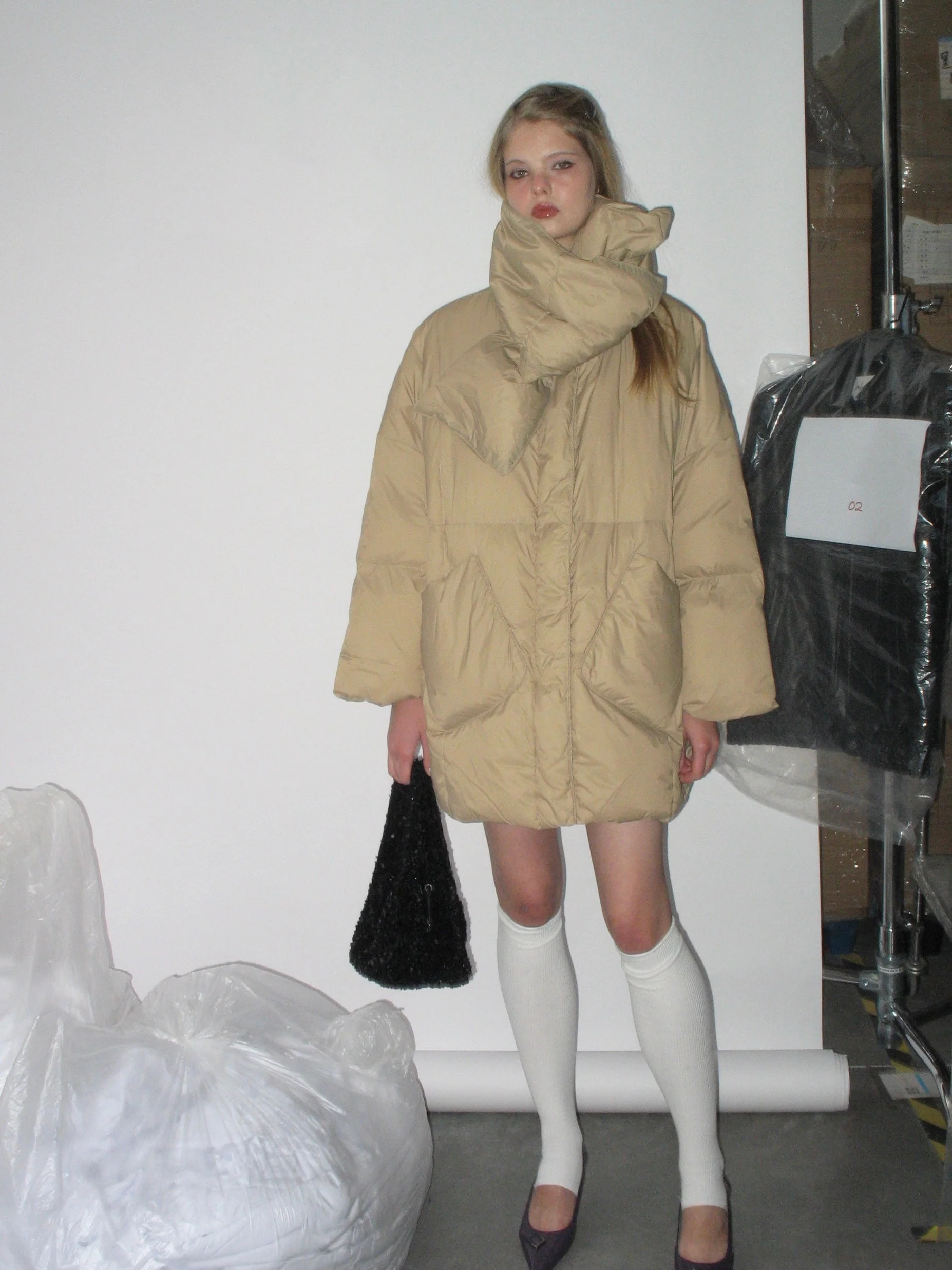 1714-khaki-down-jacket-with-scarf-4.webp Khaki Down Jacket with Scarf