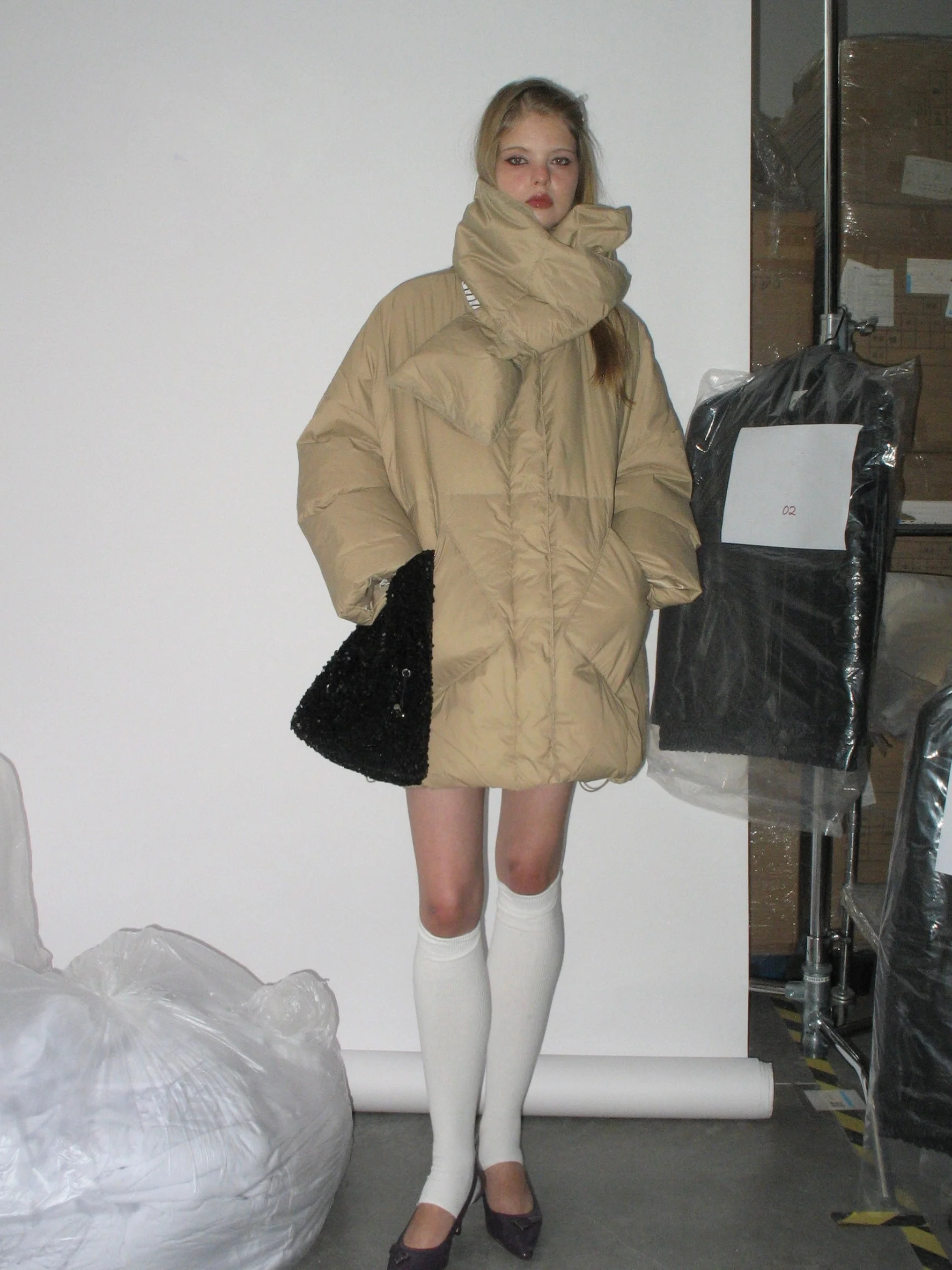 1714-khaki-down-jacket-with-scarf-6.webp Khaki Down Jacket with Scarf
