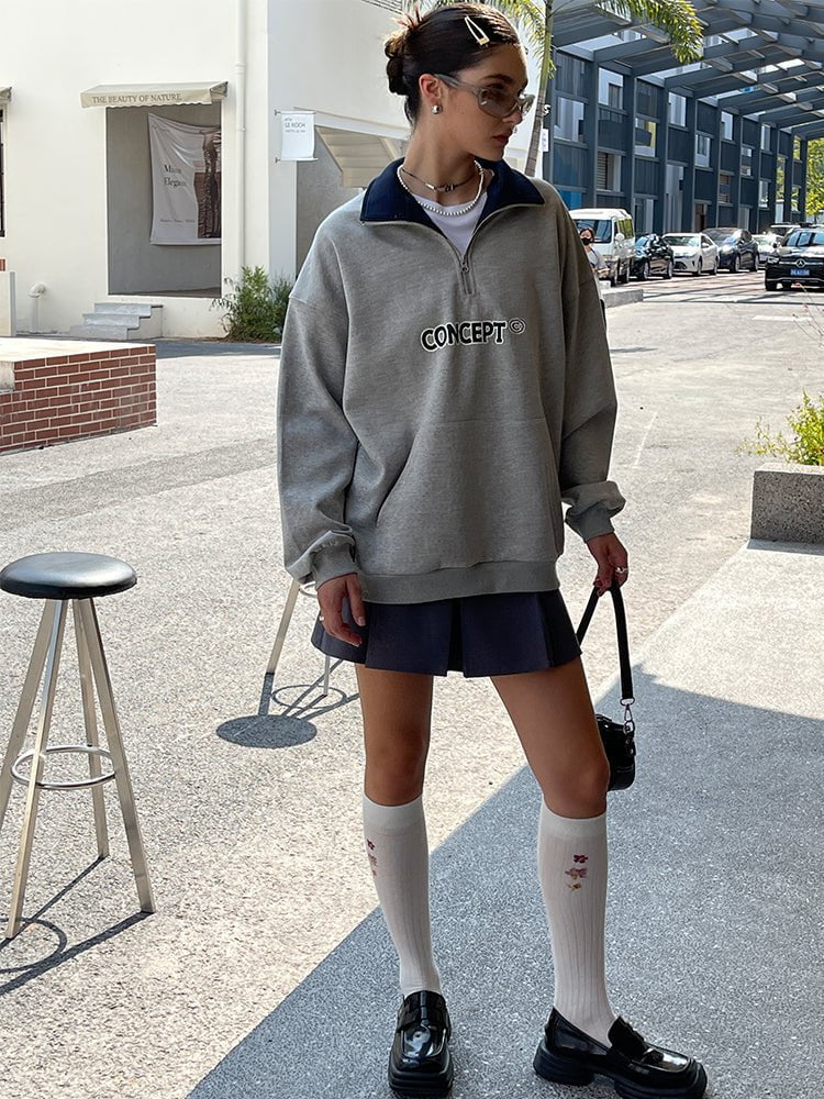 Loose Fit  Concept Quarter Zip Sweatshirt / Melange Grey