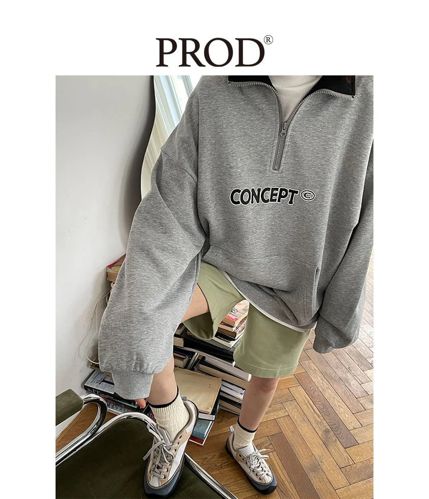 Loose Fit  Concept Quarter Zip Sweatshirt / Melange Grey