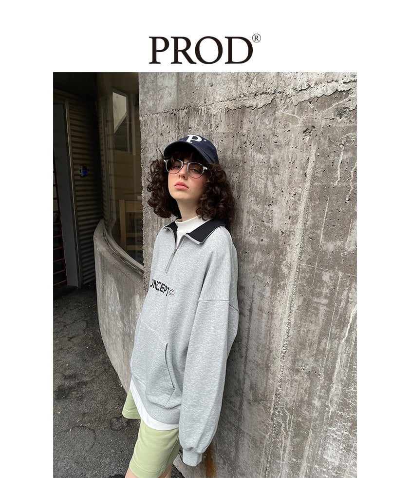Loose Fit  Concept Quarter Zip Sweatshirt / Melange Grey