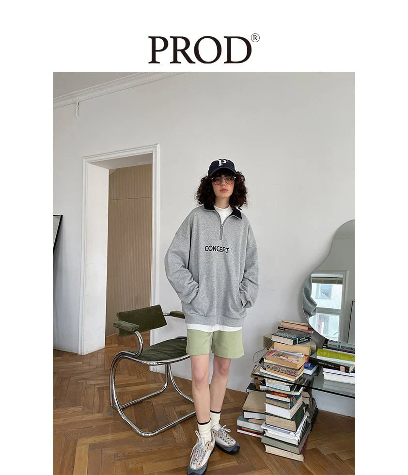 Loose Fit  Concept Quarter Zip Sweatshirt / Melange Grey