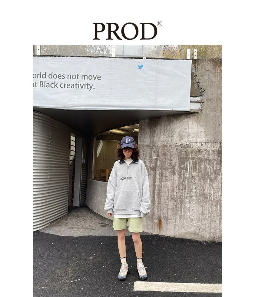 Loose Fit  Concept Quarter Zip Sweatshirt / Melange Grey