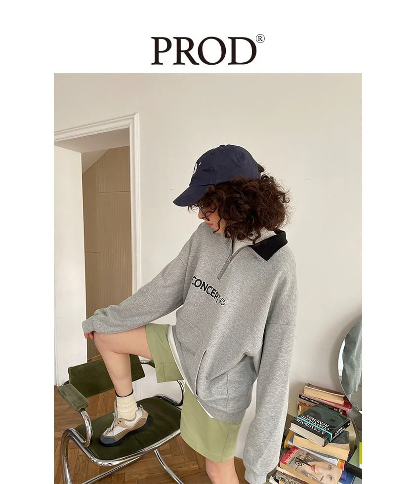 Loose Fit  Concept Quarter Zip Sweatshirt / Melange Grey