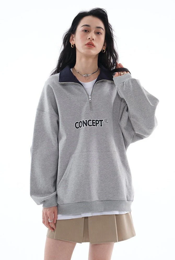 Loose Fit  Concept Quarter Zip Sweatshirt / Melange Grey