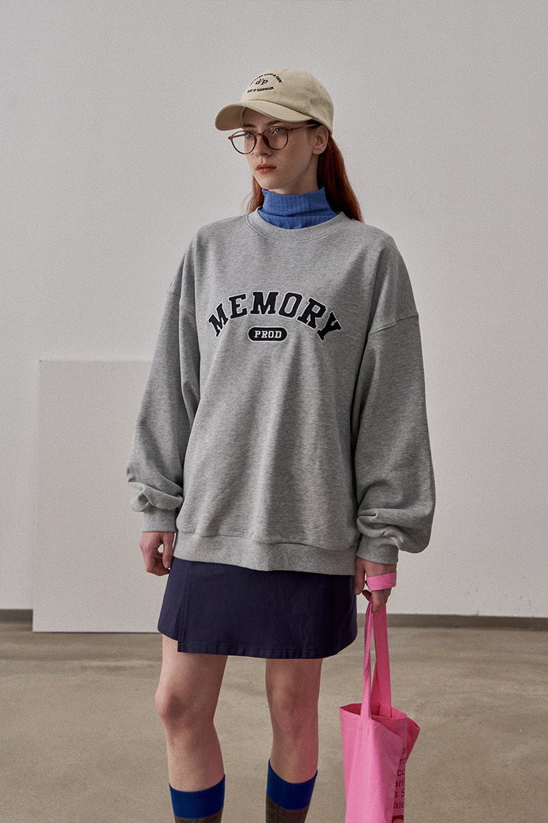 2093-loose-fit-memory-letters-embroidered-crewneck-sweatshirt-melange-grey-2.jpg Loose Fit Memory Letters Embroidered Crewneck Sweatshirt / Melange Grey