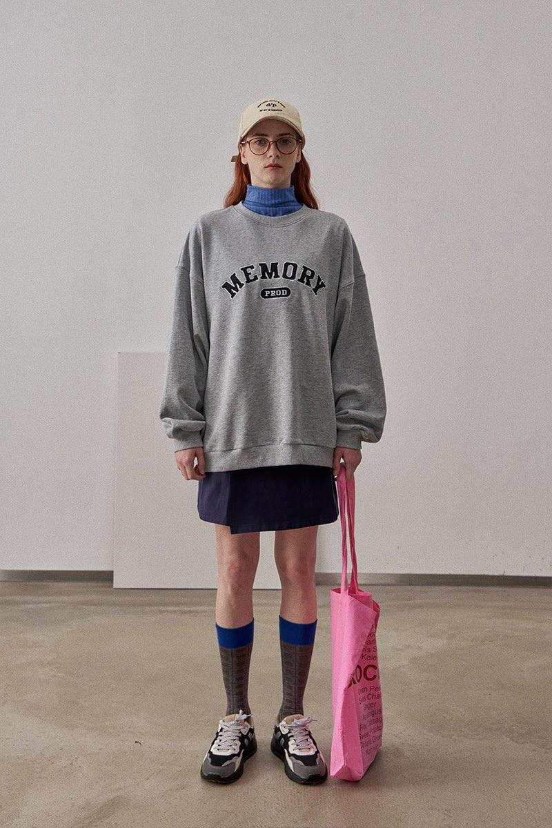 2093-loose-fit-memory-letters-embroidered-crewneck-sweatshirt-melange-grey-4.jpg Loose Fit Memory Letters Embroidered Crewneck Sweatshirt / Melange Grey