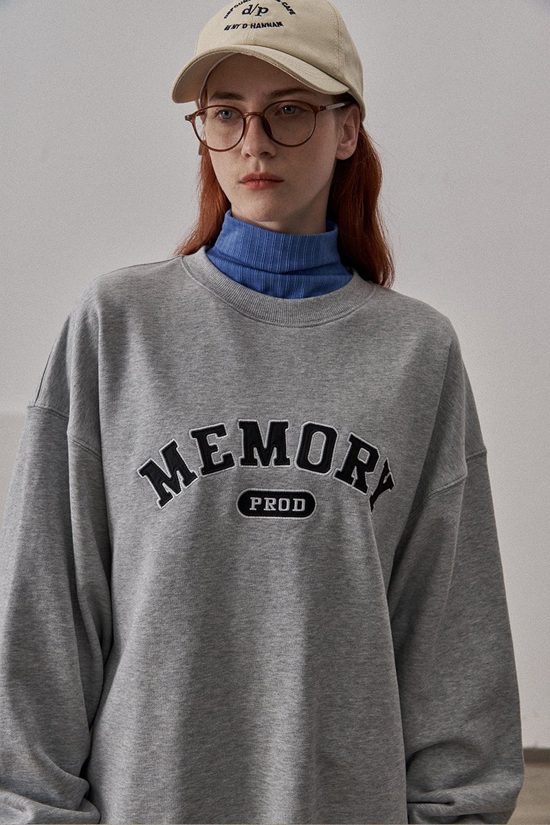 2093-loose-fit-memory-letters-embroidered-crewneck-sweatshirt-melange-grey-5.jpg Loose Fit Memory Letters Embroidered Crewneck Sweatshirt / Melange Grey