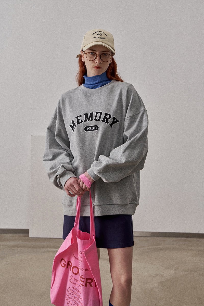 2093-loose-fit-memory-letters-embroidered-crewneck-sweatshirt-melange-grey-7.jpg Loose Fit Memory Letters Embroidered Crewneck Sweatshirt / Melange Grey