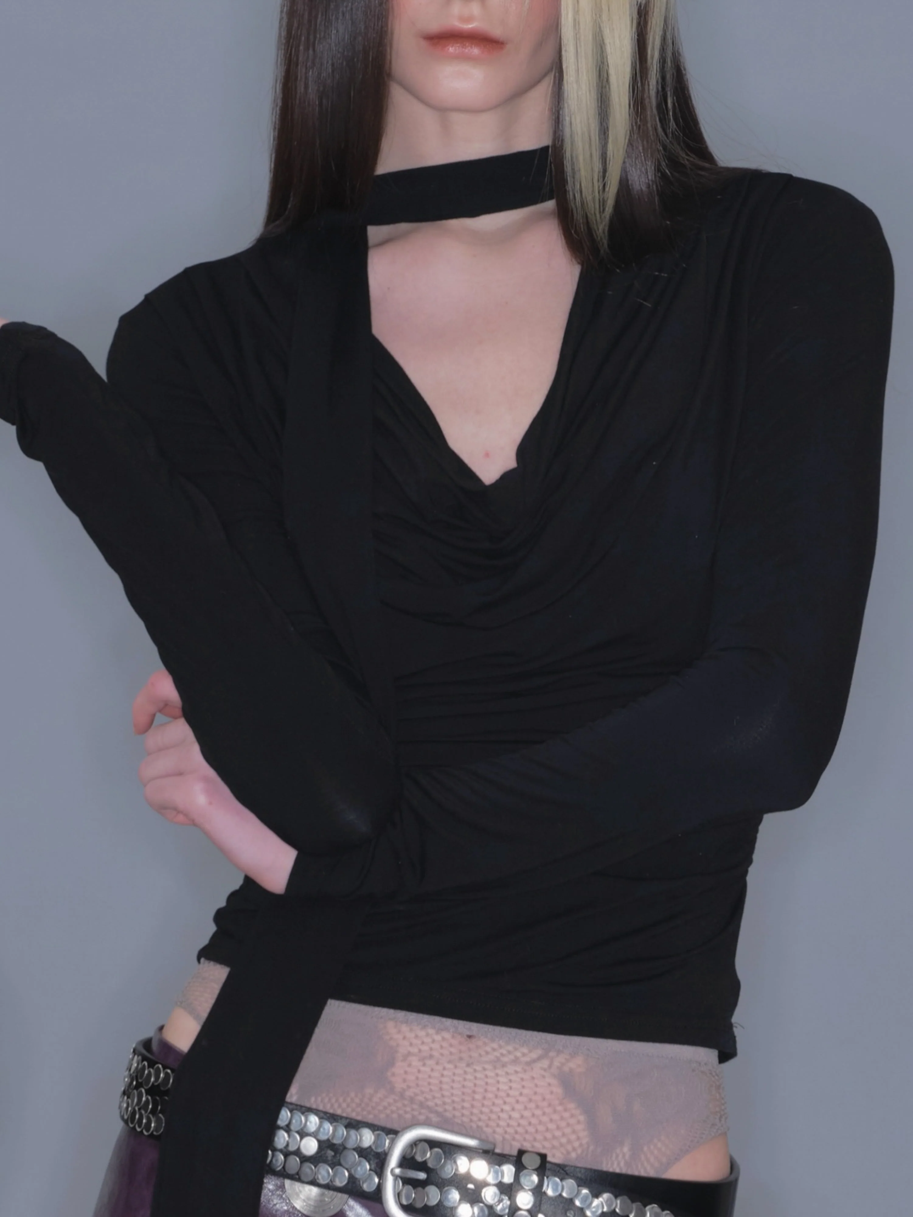 849-draped-halter-tie-neck-long-sleeve-top-1.webp Draped Halter Tie-Neck Long Sleeve Top